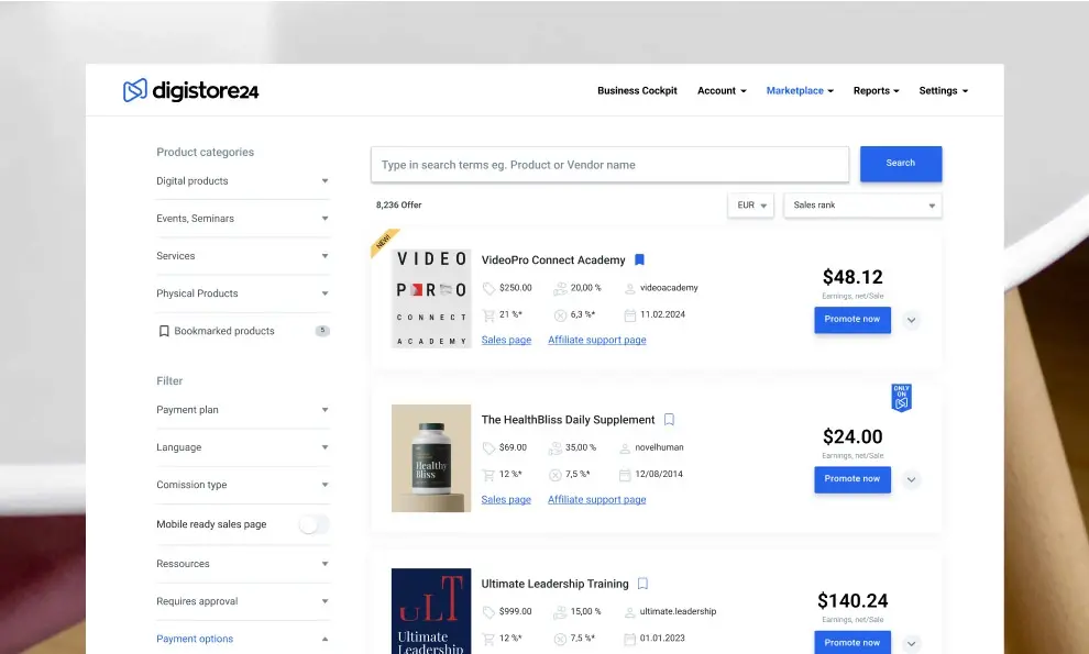 Digistore24 marketplace products